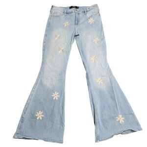 Vintage Hollister Flare Jeans Womens Size 13R 31×32 Light Wash Daisy Embroidered